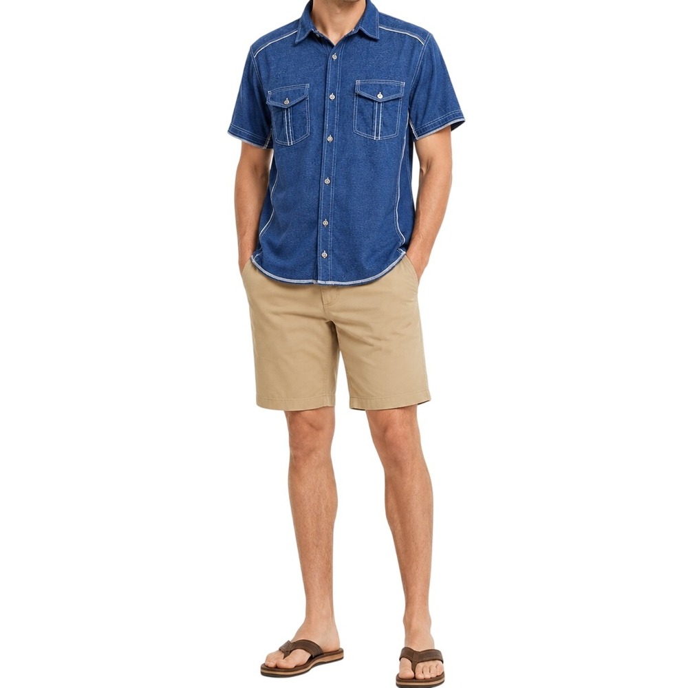 BKE Button Down Shirt Mens Large Blue Short Sleeve Casual Western